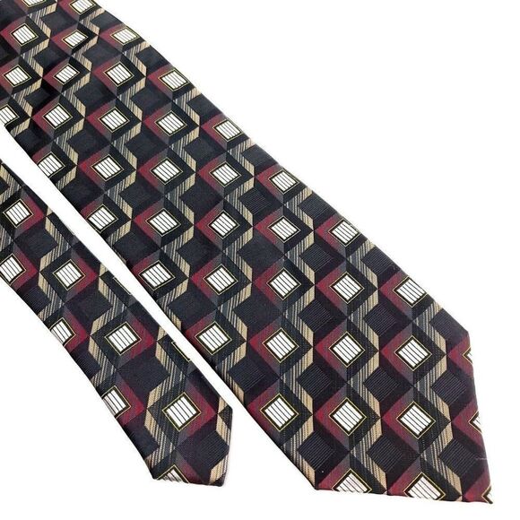 Giorgio‎ Brutini Polyester Tie Gray Beige Red Geometric - Picture 1 of 6